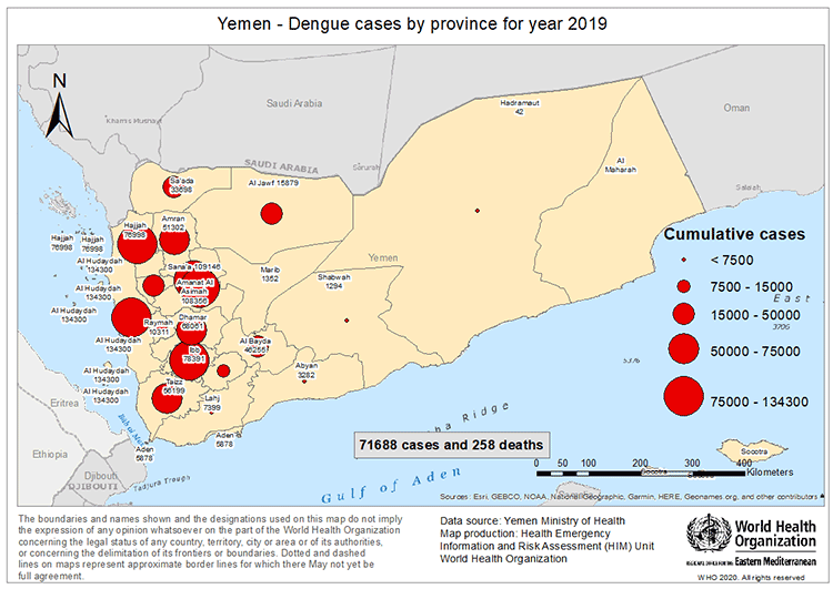 Fig 17. Dengue fever cases and deaths reported from Yemen in 2019 Fig 17. Dengue fever cases and deaths reported from Yemen in 2019