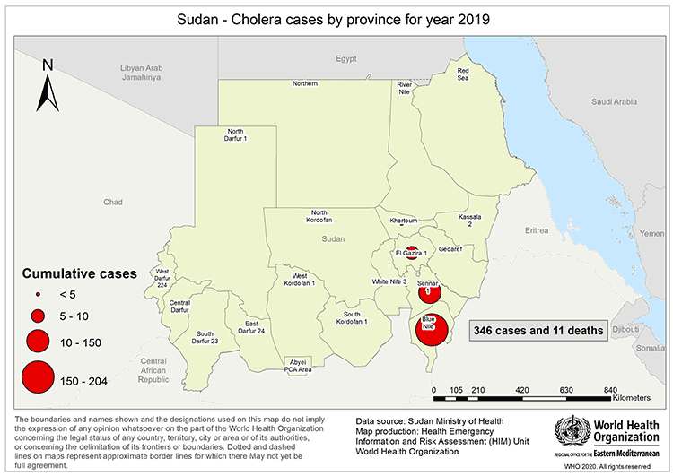 Fig 7. Susspected cholera cases and deaths reported in Sudan in 2019 Fig 7. Susspected cholera cases and deaths reported in Sudan in 2019