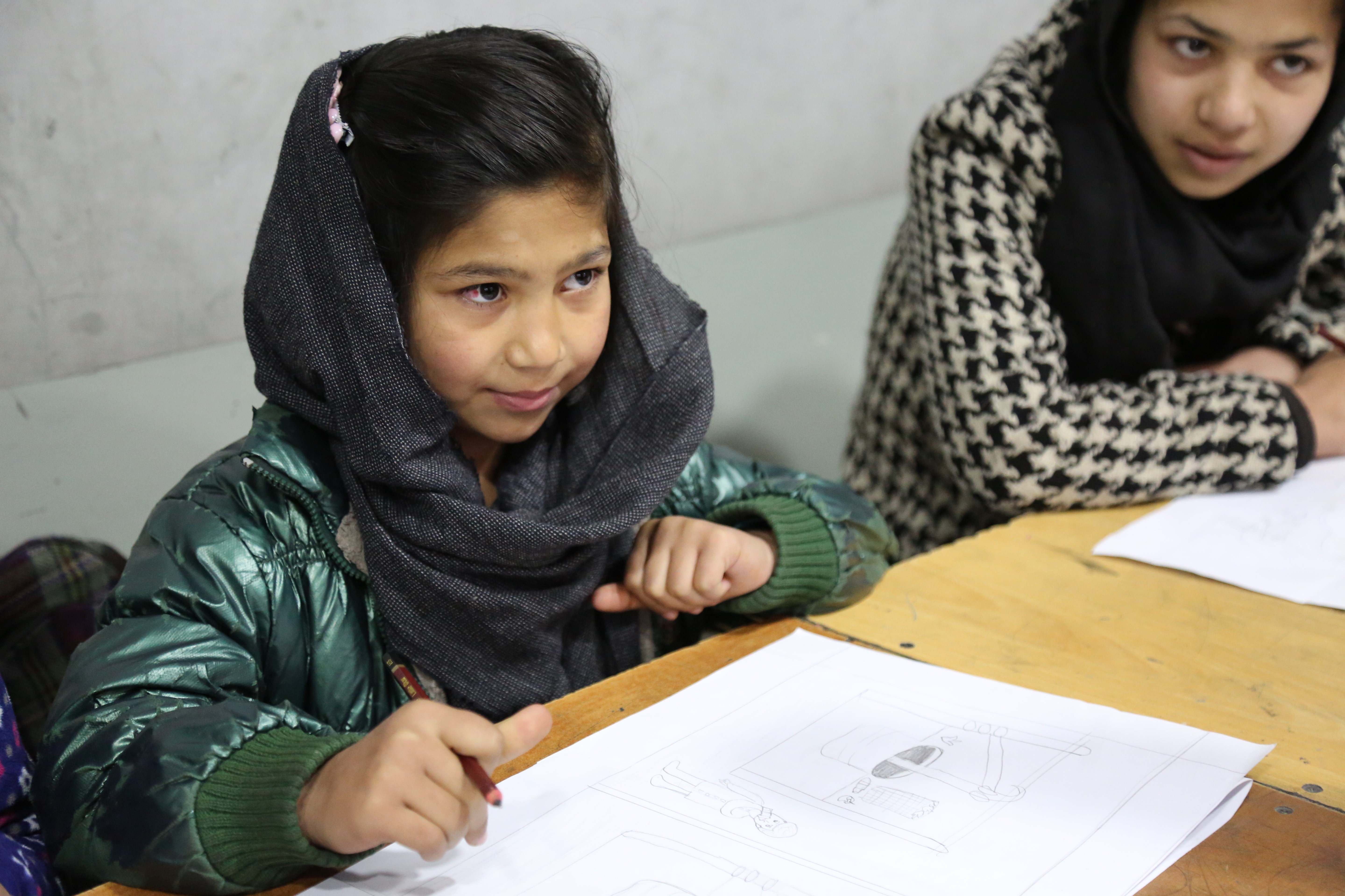 Afghan children learning to paint at the Aschiana Foundation paint Primary Health Care