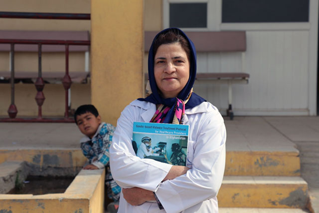 Credit: WHO Afghanistan/S.Ramo Parwina Hassanzadah, medical doctor at the Nawabad Comprehensive Health Centre in Herat province “In the training I learned a lot about gender-based violence and our role as healthcare providers in responding to it. I took the training 6 months ago and again I recently reviewed the GBV Protocol. Now I can identify GBV survivors, give them the medical treatment and information they need and support them in adopting positive coping mechanisms and doing safety planning. GBV is very common. Mainly I see women who are suffering from physical violence, for example beating by their husbands. Emotional violence is also common. I have been working as a medical doctor since I graduated from Kabul Medical University in 1993 and for the past 3 years I have worked at this clinic. It is so important that we uphold the key principles of respect, confidentiality, safety and non-discrimination when we are in contact with GBV survivors.”