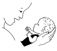 Sketch showing a mother carry her baby and smiling