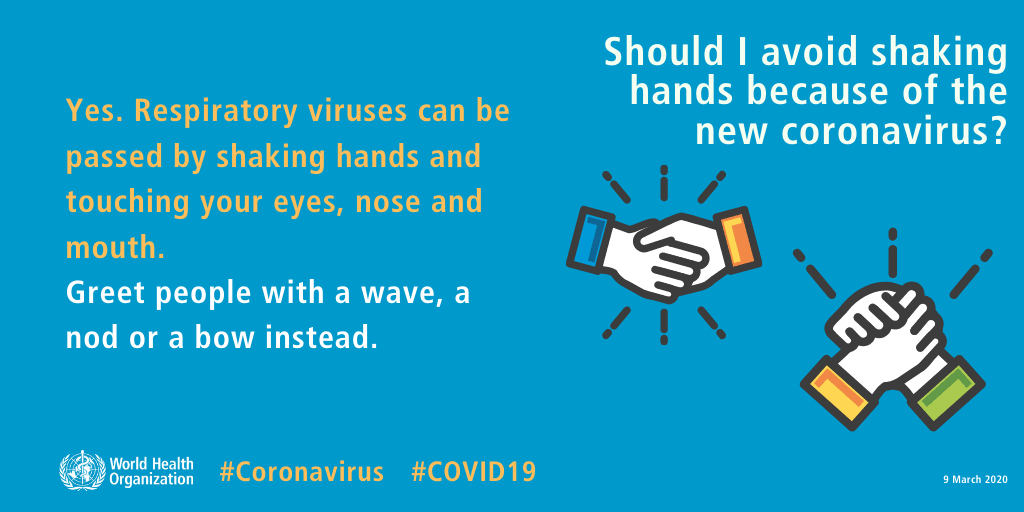 COVID-19 = How should I greet another person to avoid catching the new virus? 