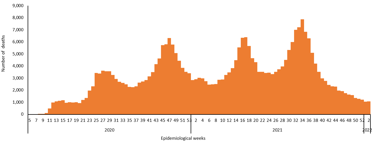 COVID-19 epidemiological weeks for deaths