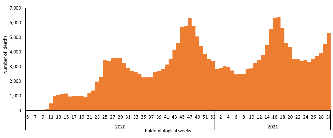 COVID-19 epidemiological weeks for deaths