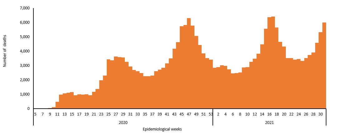 COVID-19 epidemiological weeks for deaths