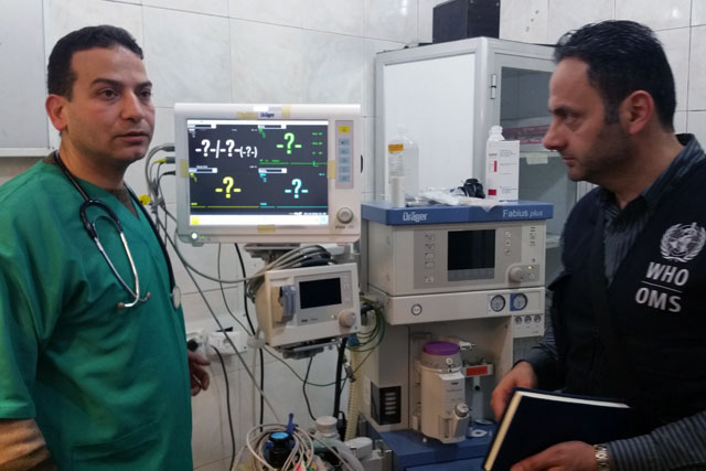 WHO also supports the provision of emergency services by rehabilitating emergency departments and operating theatres in hospitals across Syria. WHO has provided medical equipment such as portable X-ray machines, defibrillators, beds for intensive care units, portable ventilators, stretchers, medical examination tables and operating theatre equipment to almost all functioning public health hospitals across Syria.