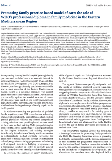 Family practice in the Eastern Mediterranean Region: universal health coverage and quality primary care