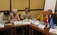 Managers discussing the training in advanced management and administration skills during a WHO workshop in Iraq