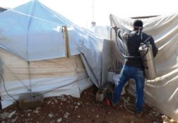 Saher is tireless. He sprays everywhere in the camps. Fumigation in the camps is conducted at sunset