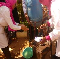 Nursing staff demonstrate correct and effective way of hand hygiene for students and patients