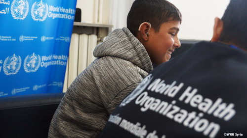 Photo caption: Khaled after receiving the cochlear device. Photo: WHO Syria 2019